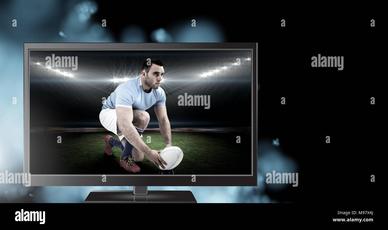 rugby player on television Stock Photo