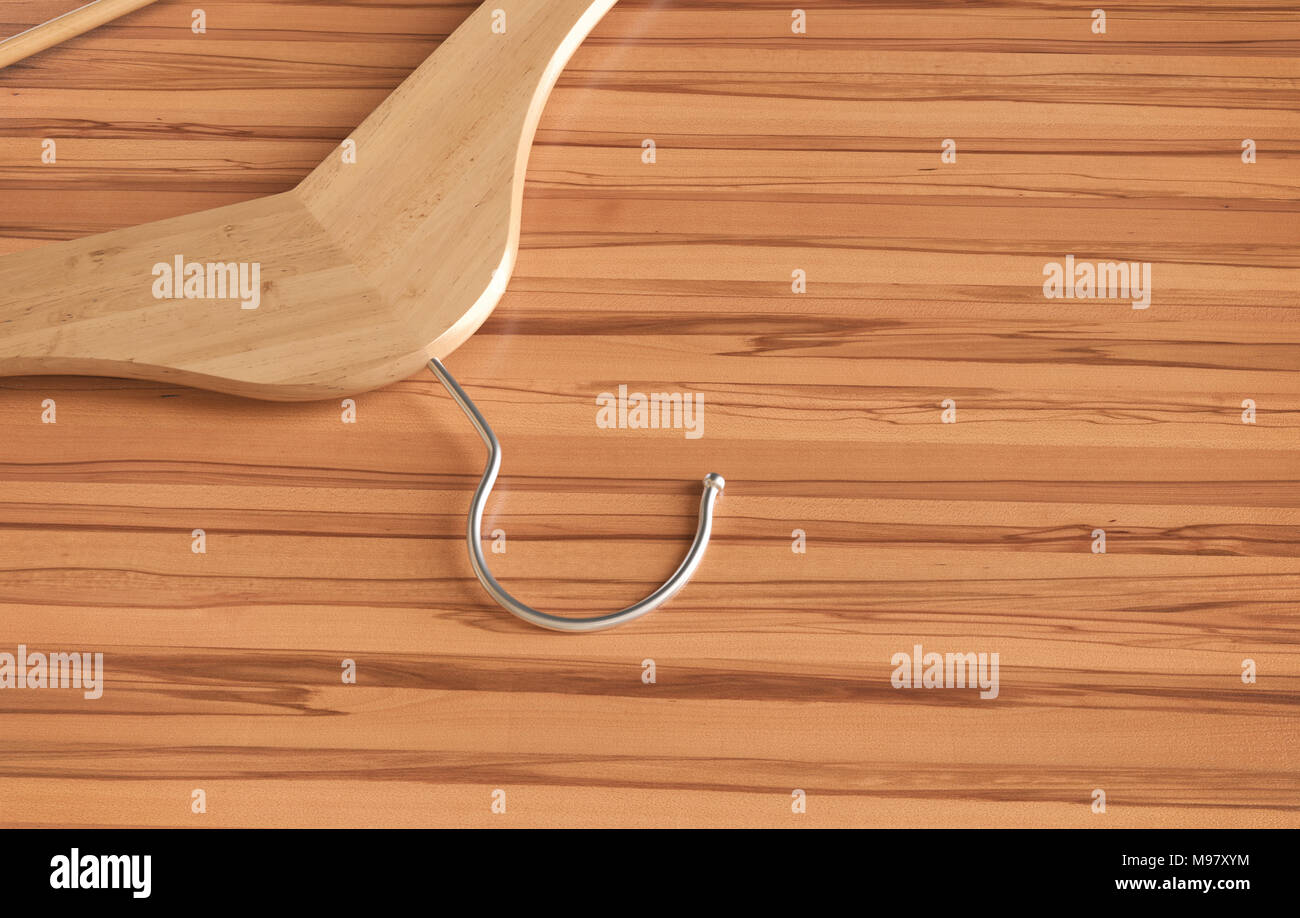 Wooden clothes hanger on table - 3D Rendering Stock Photo
