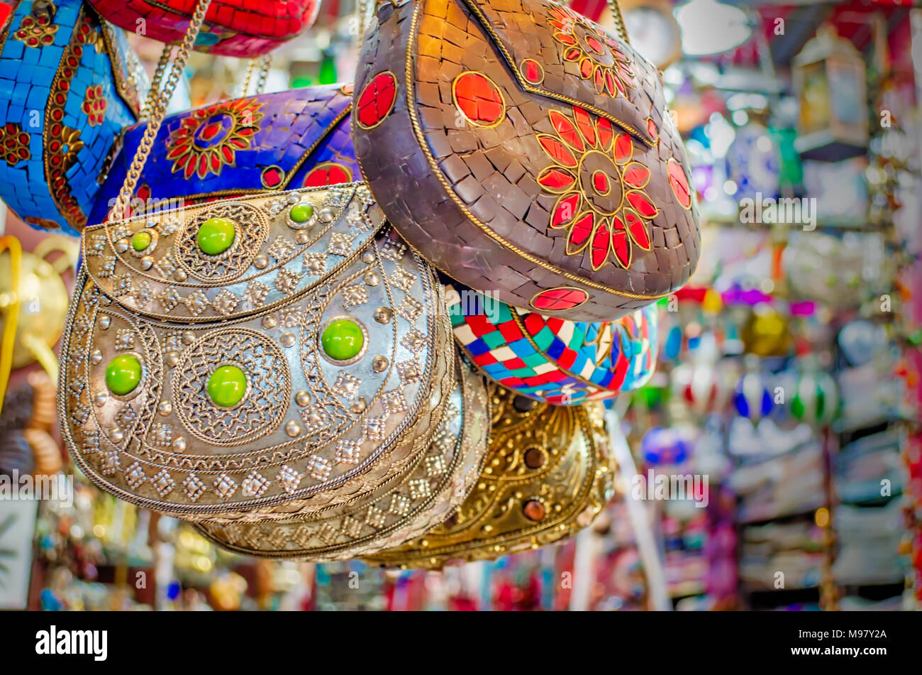 Arabic style ladies' bags on display in the shop - Muscat, Oman Stock Photo  - Alamy