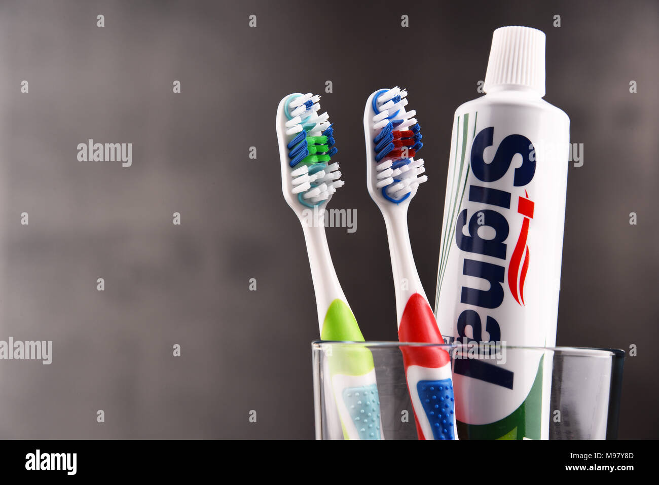 POZNAN, POLAND FEB 14, 2018 Signal, a brand of toothpaste produced