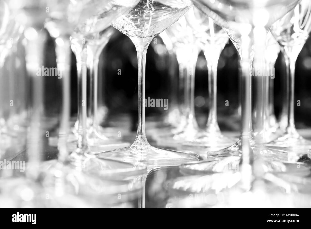 detail of wine glasses hit by light in black and white Stock Photo Alamy