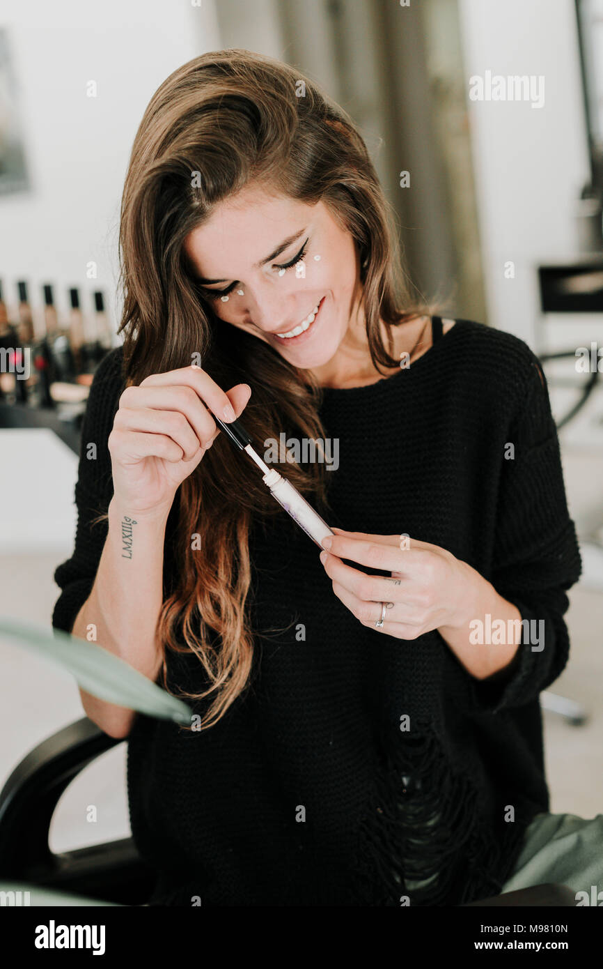 Beautiful positive makeup woman hi-res stock photography and images - Alamy