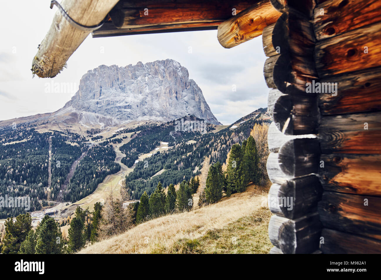 Italy, Dolomites scenics with mountain hut Stock Photo