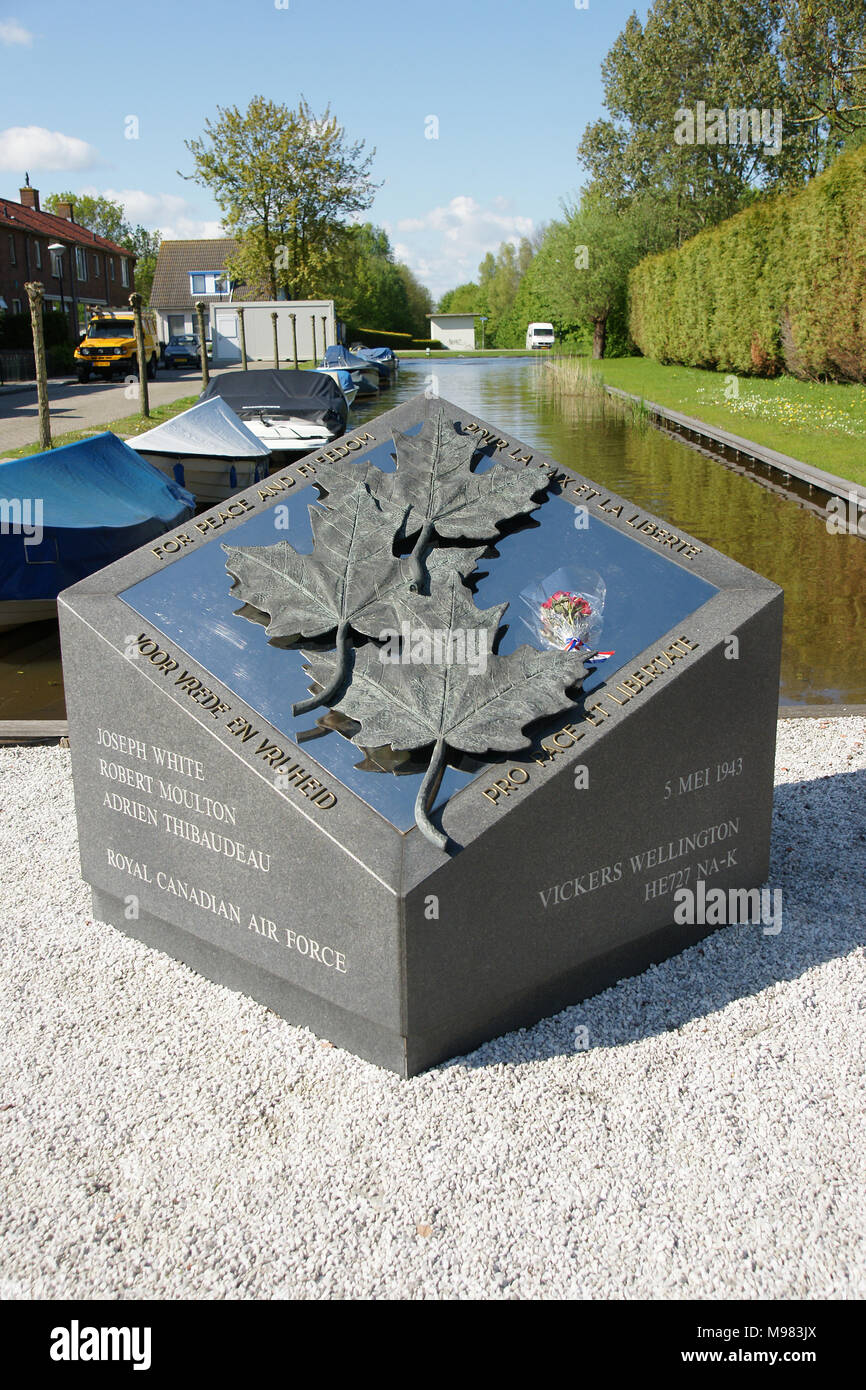 monument to crashed RCAF Wellington Bomber (He 727) Wilnis, Netherlands. Stock Photo