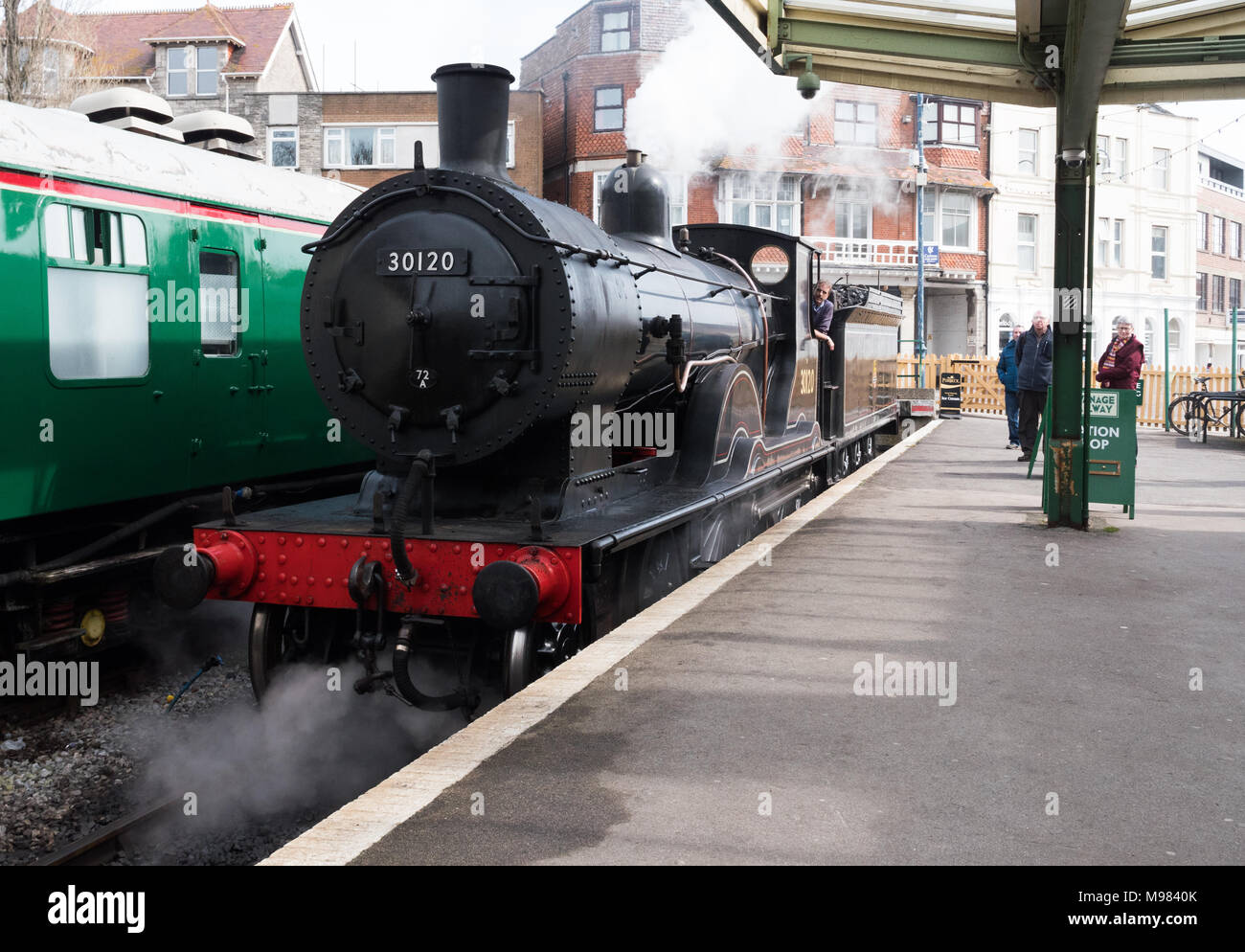 Drummond 'T9' 30120 at Swanage Railway Station Stock Photo