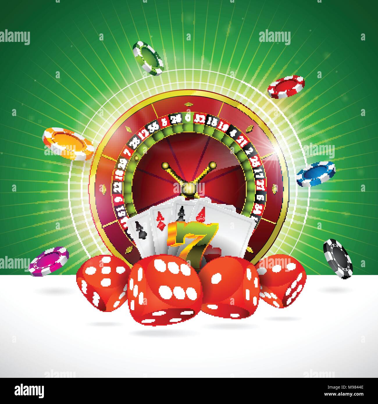 Free Vector  Cartoon casino realistic green composition with girl