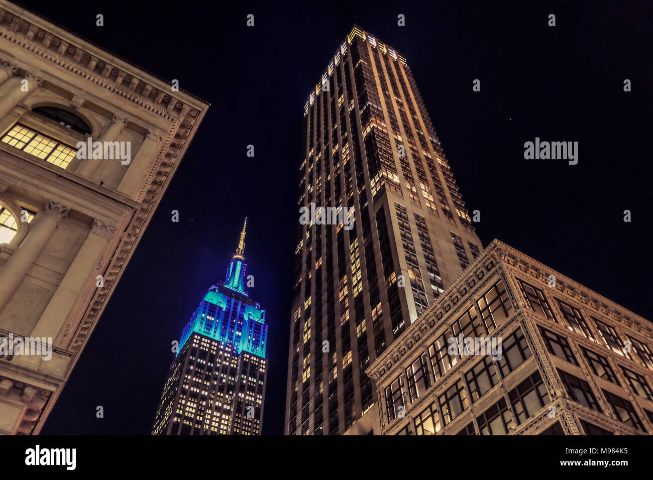 USA, New York City,  Empire State Building at night Stock Photo