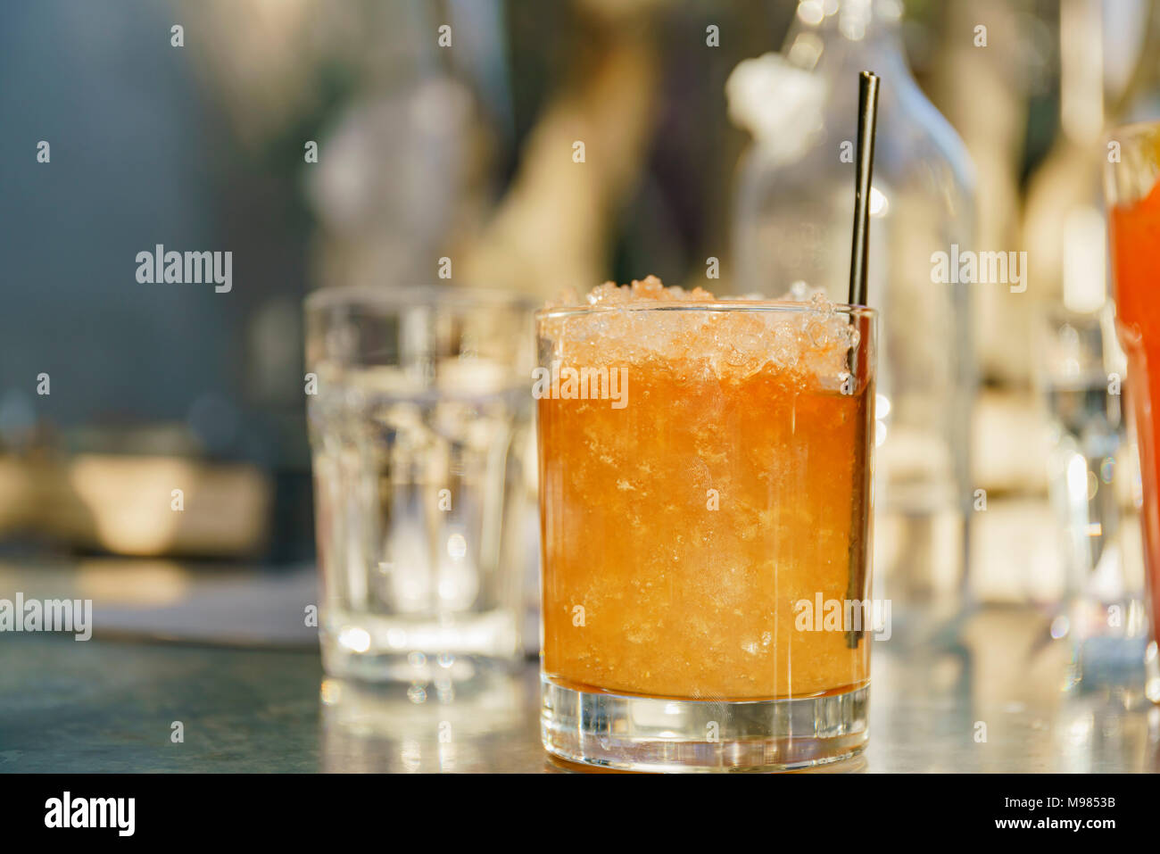 Close shot of a cup of delicious cocktail, drink at Los Angeles Stock Photo