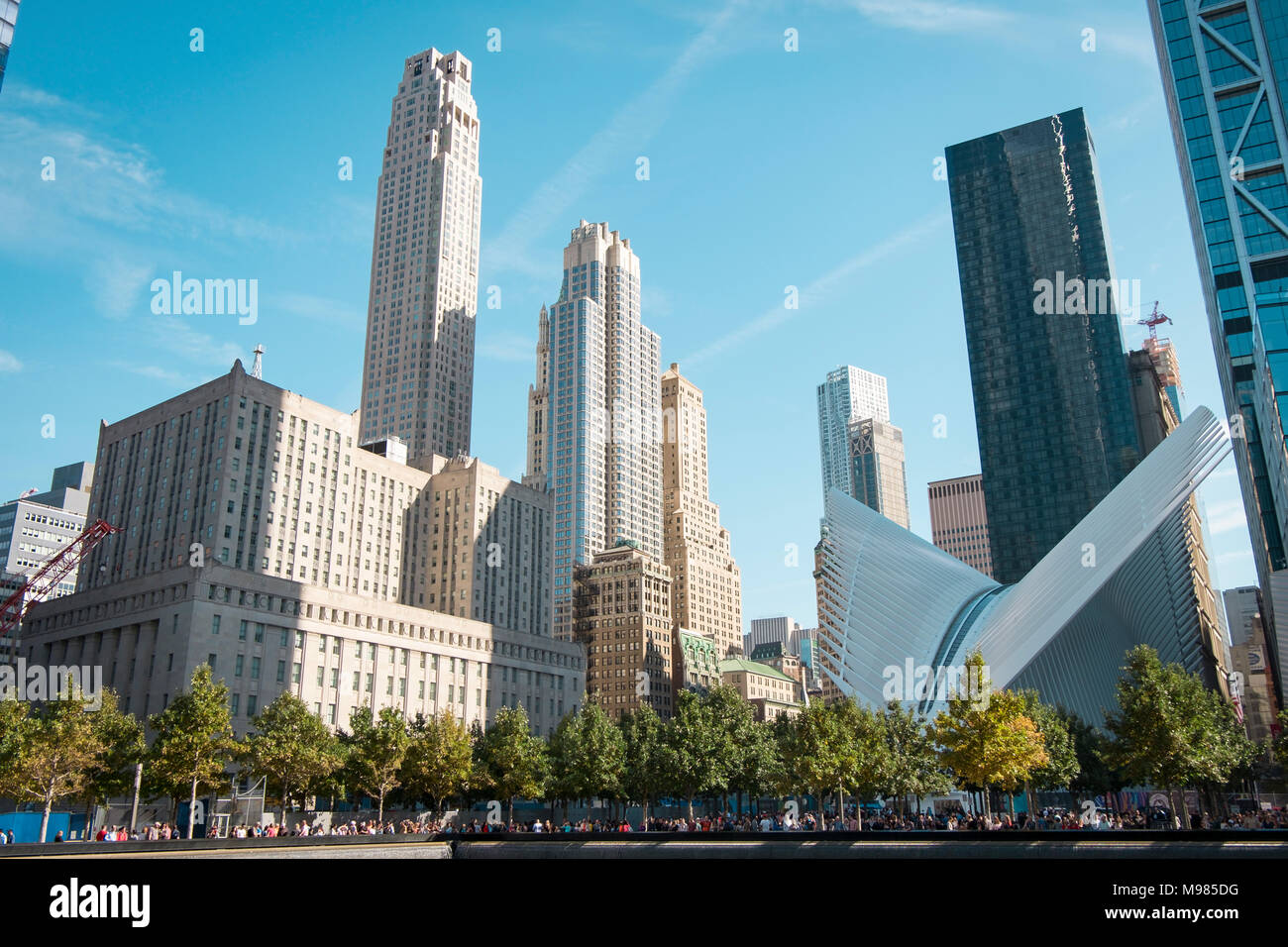 USA, New York City, 9/11 Memorial and World Trade Center Transportation Hub Stock Photo