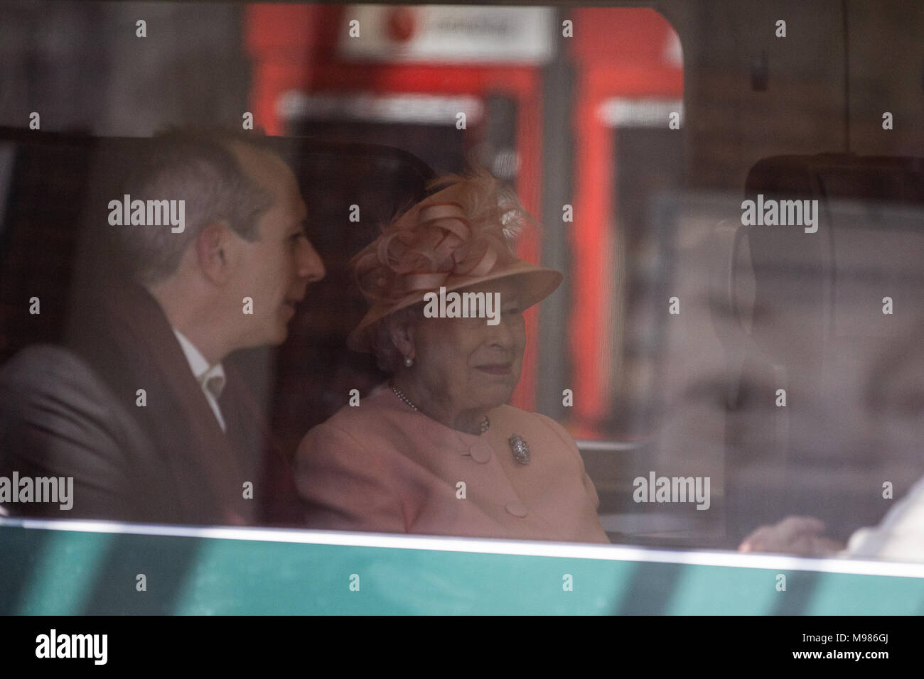 Slough, UK. 13th June, 2017. The Queen, sat next to Isambard Thomas, the great-great-great-grandson of Isambard Kingdom Brunel, and diagonally opposit Stock Photo