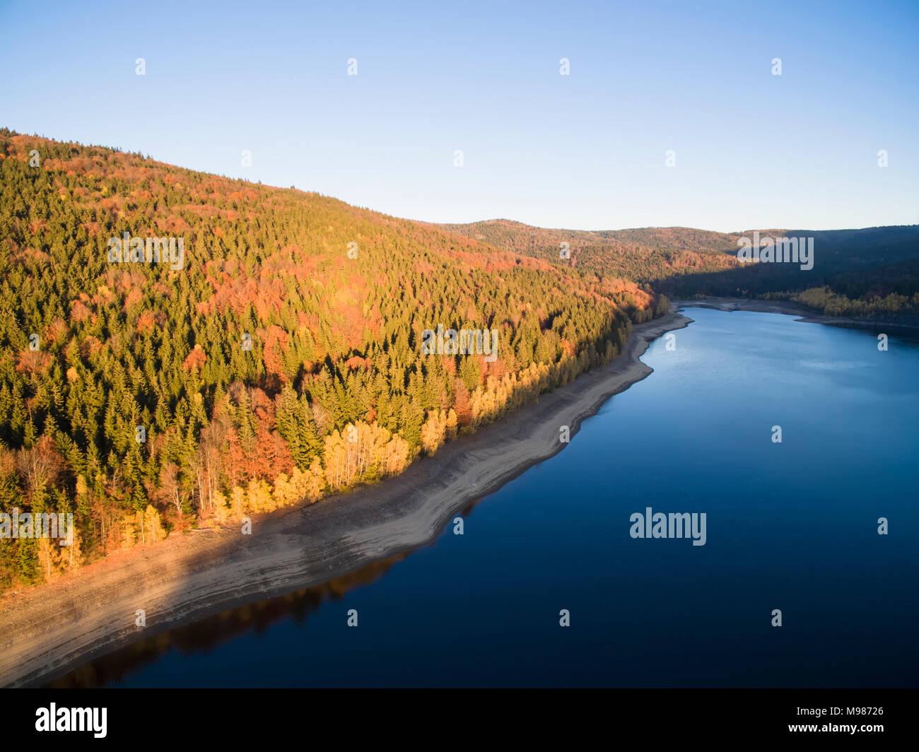 Germany, Bavaria, Bavarian Forest National Park, Drinking water reservoir Frauenau in autumn Stock Photo