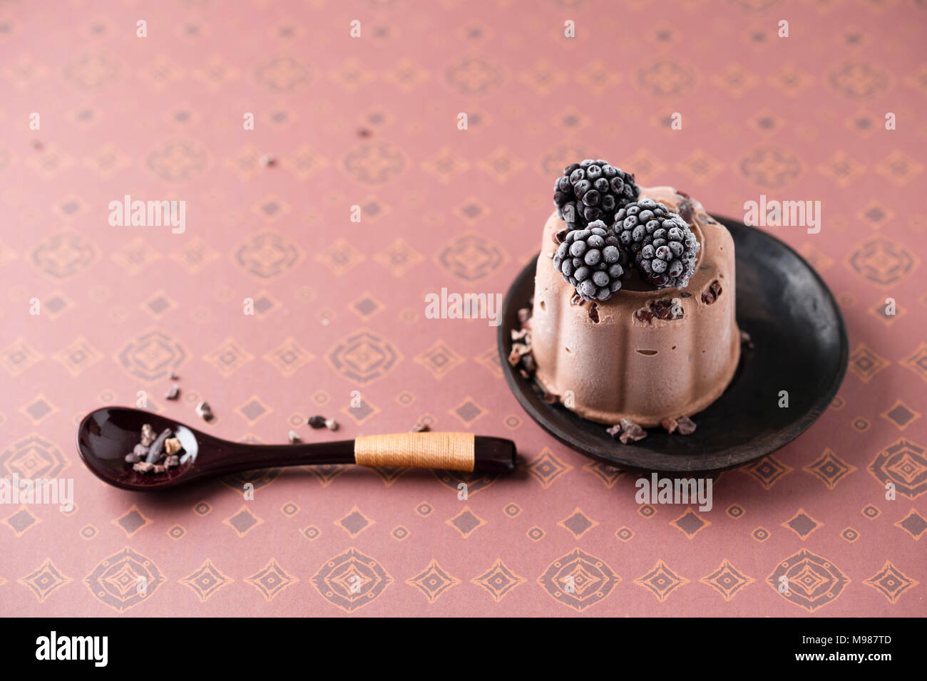 Chocolate ice cream cake with blackberry Stock Photo Alamy