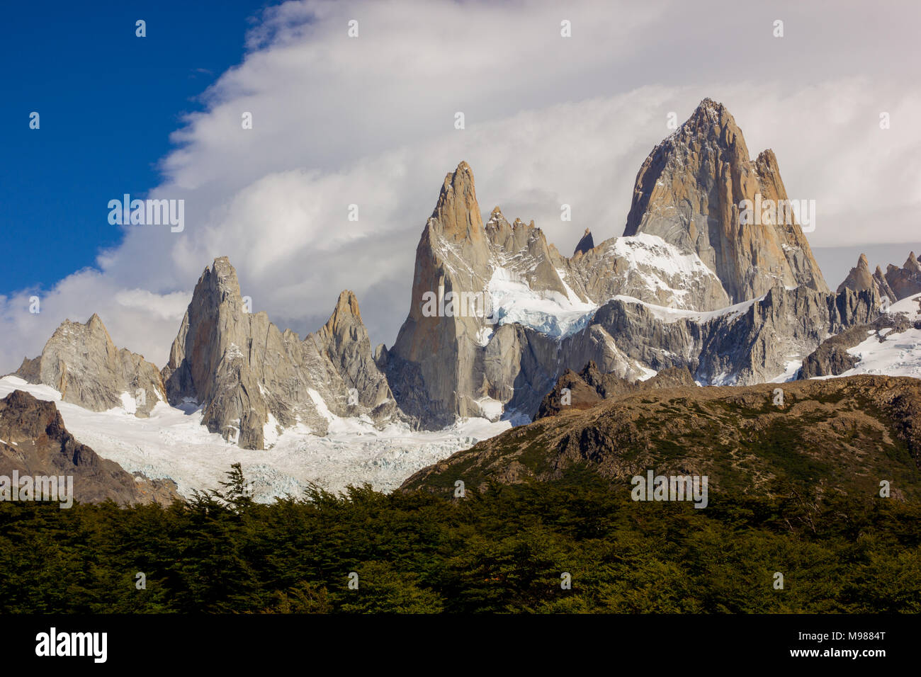 Mt Fitz Royat at Laguna de los Tres in Patagonia, El Chalten, Argentina Stock Photo