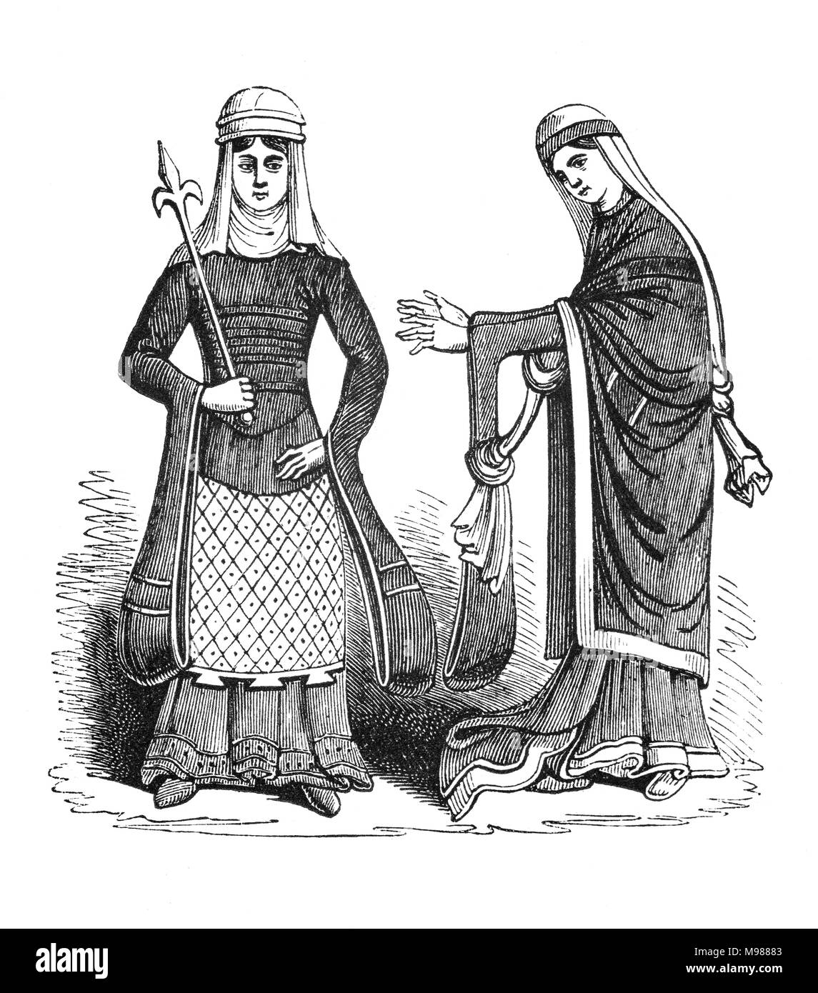 Anglo-Norman Costume or attire of 12th Century women in England. Stock Photo
