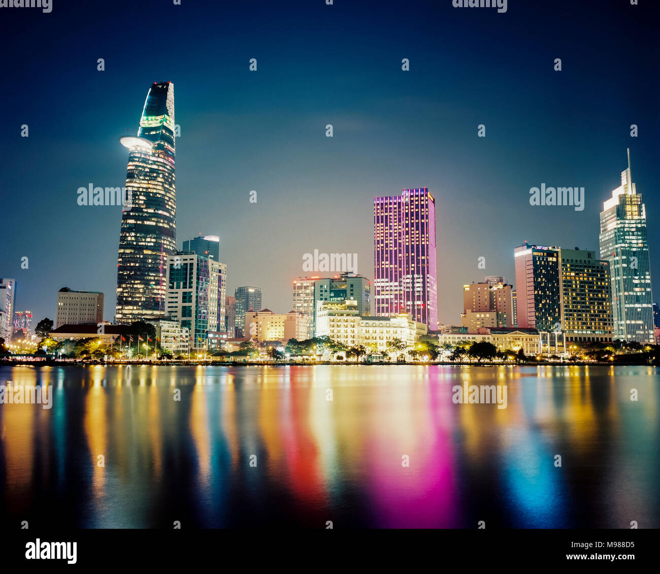 Vietnam, Ho Chi Minh City, Skyline at night Stock Photo