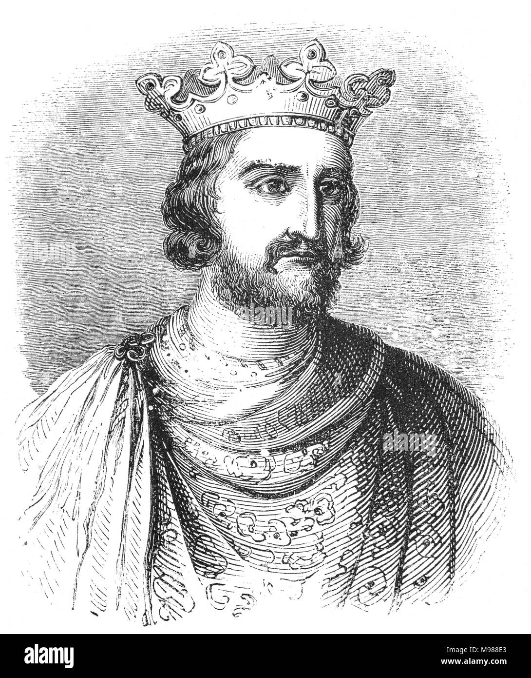 Portrait of Henry III (1207 – 1272), also known as Henry of Winchester, was King of England, Lord of Ireland, and Duke of Aquitaine from 1216 until his death. The son of King John and Isabella of Angoulême, Henry assumed the throne when he was only nine in the middle of the First Barons' War. Cardinal Guala declared the war against the rebel barons to be a religious crusade and Henry's forces, led by William Marshal, defeated the rebels at the battles of Lincoln and Sandwich in 1217. Stock Photo