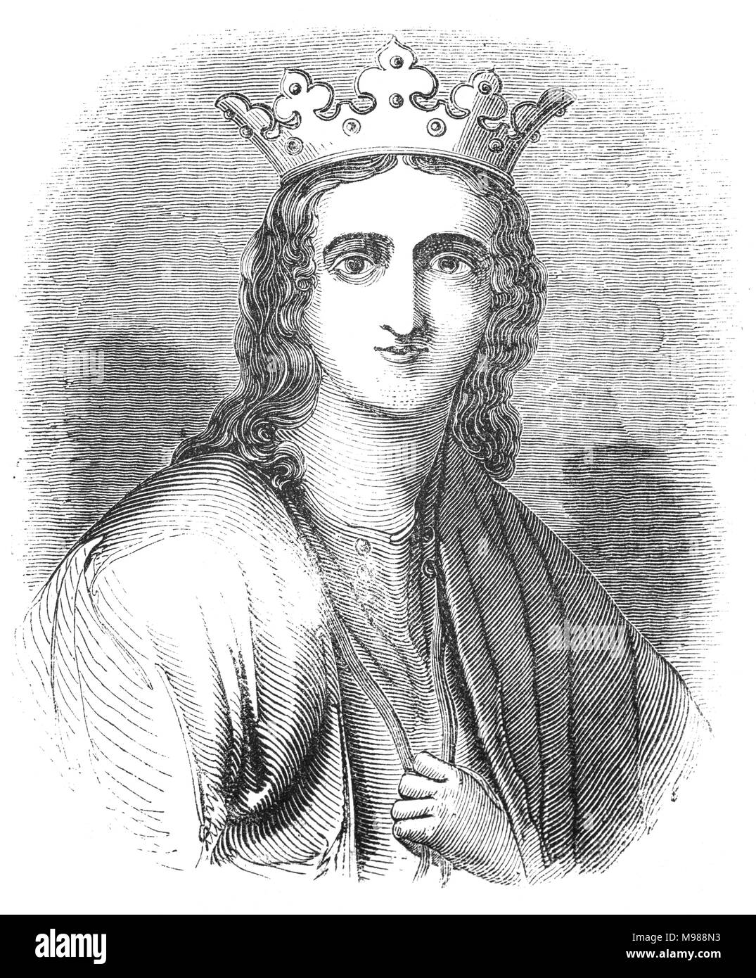 Queen Eleanor of Castile (1241 – 1290), the first wife of Edward I, whom she married as part of a political deal to affirm English sovereignty over Gascony. She was better educated than most medieval queens and exerted a strong cultural influence over England. She was a keen patron of literature, and encouraged the use of tapestries, carpets and tableware in the Spanish style, as well as innovative garden designs. She died in the village of Harby, Nottinghamshire, near Lincoln  after piously receiving the Church's last rites, she died there on the evening of the 28 November 1290, aged 49 and a Stock Photo