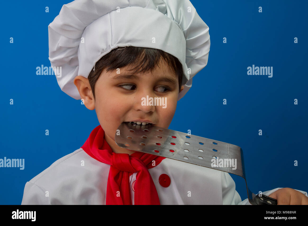 The little boy in a suit of the cook. adorable little boy in chef hat