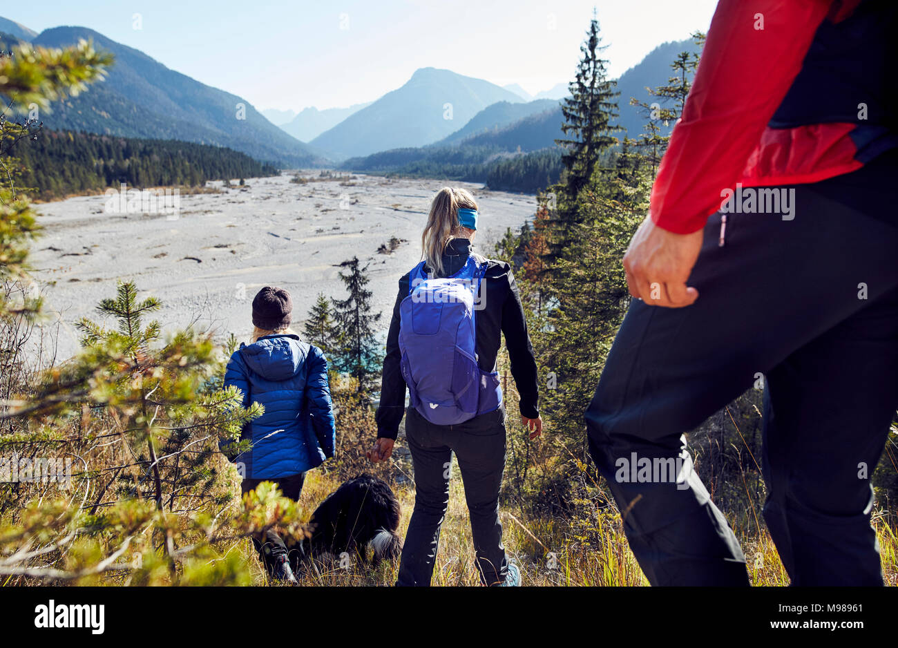 Germany, Bavaria, Karwendel, group of friends hiking in the mountains Stock Photo