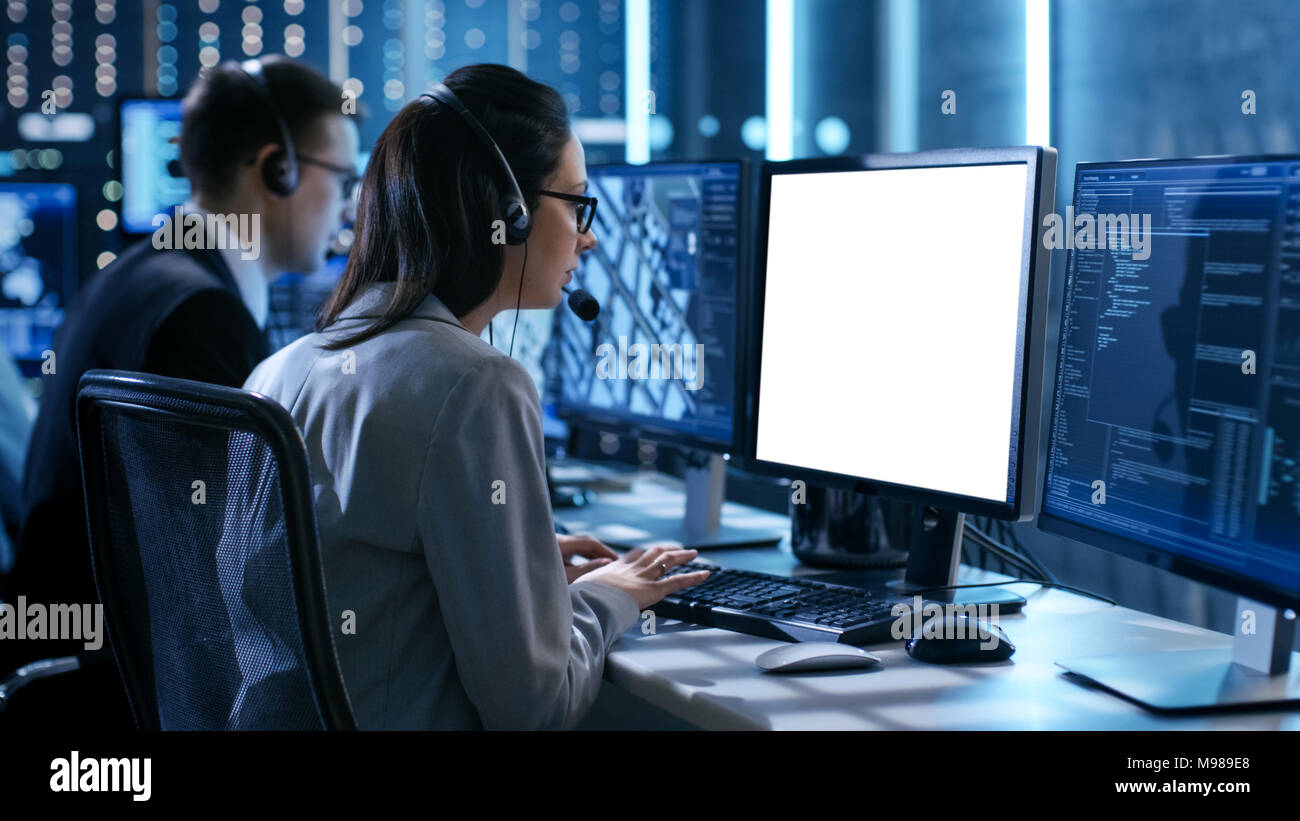 Close up Shot of Female working in a Technical Support Team Gives ...