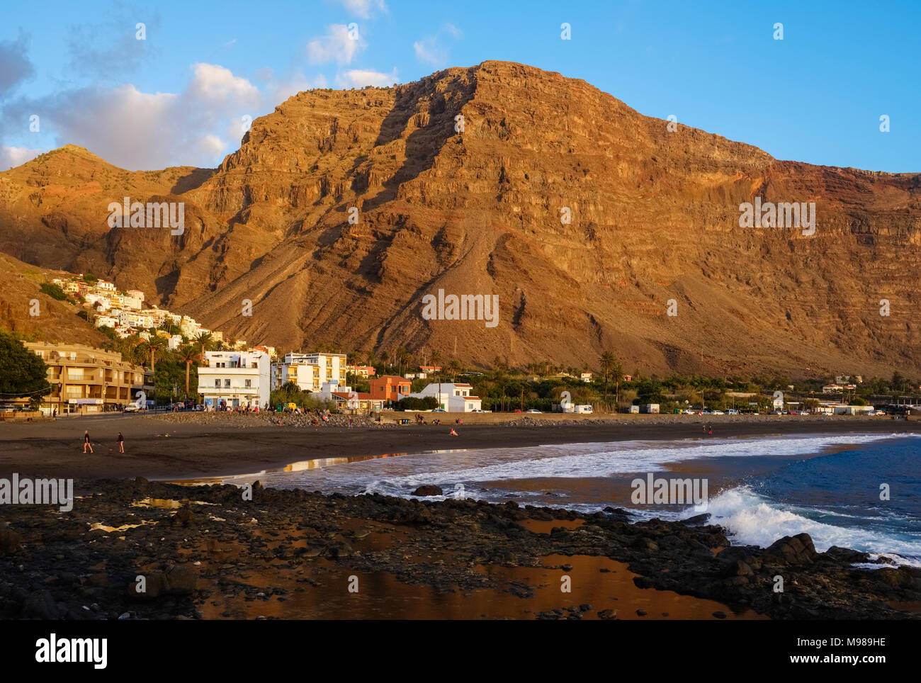 La Playa und La Calera im Abendlicht, Valle Gran Rey, La Gomera, Kanarische Inseln, Spanien Stock Photo