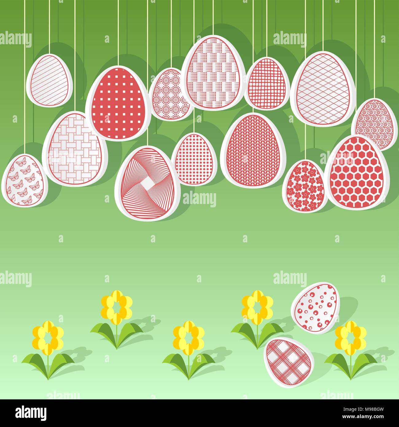 Easter eggs with yellow flowers Stock Vector