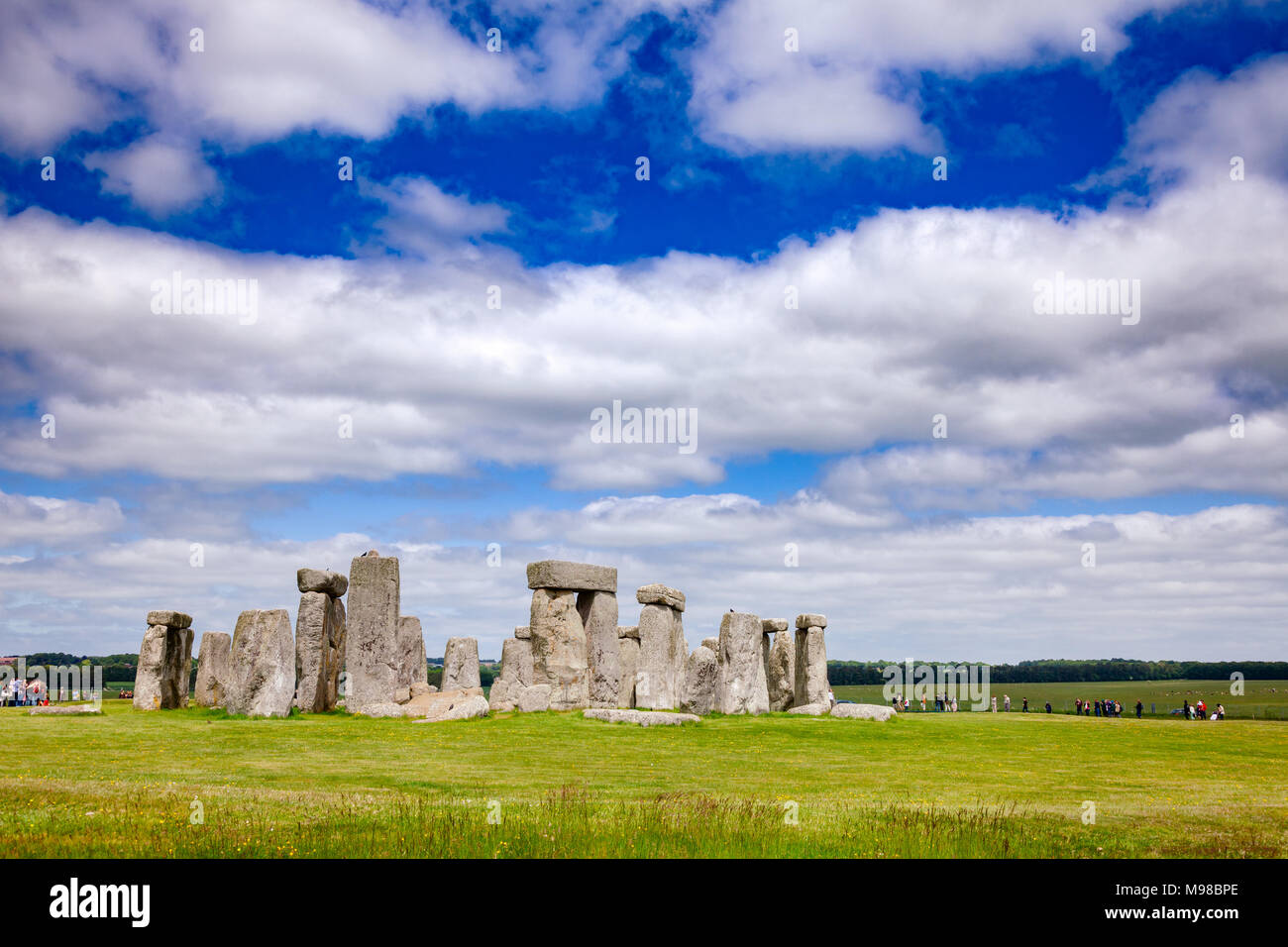 Standing megalith stones of ancient prehistoric monument Stonehenge in Wiltshire, South West England, UK, UNESCO World Heritage Site Stock Photo