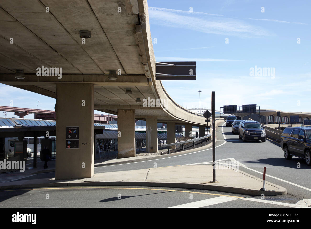 Concrete flyover at Terminal C, Newark International Airport, New York Stock Photo