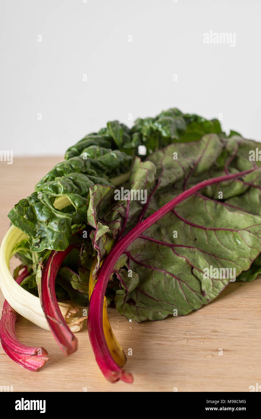 Rainbow Chard Stalks Ready for Salad Ingredients Stock Photo