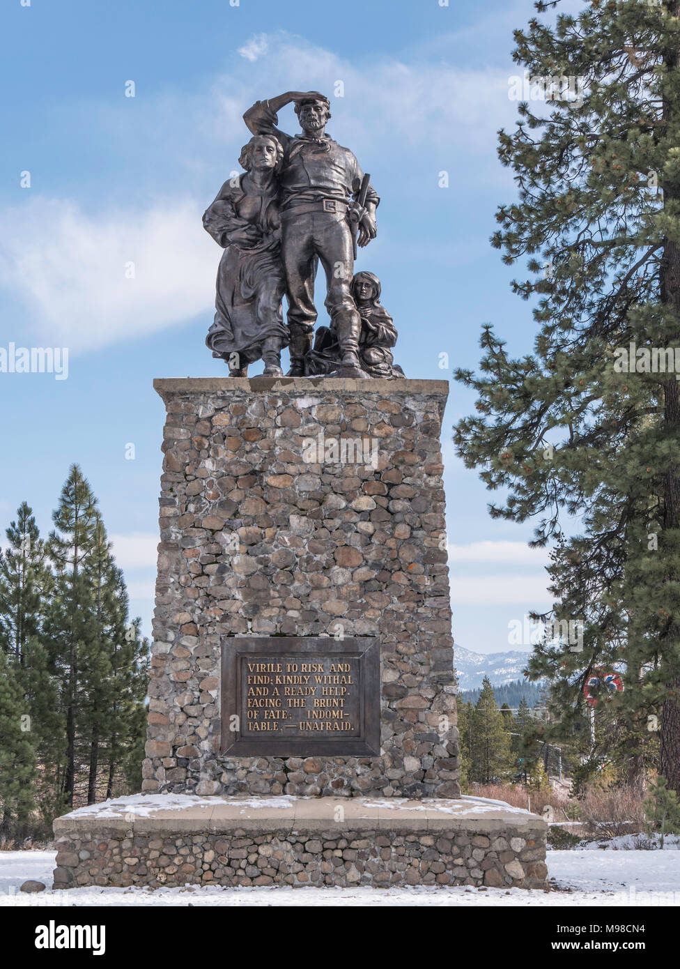 Truckee, CA December 2016 -  Donner Memorial State park memorial to the family that was trapped by weather here during the winter of 1846–1847 Stock Photo