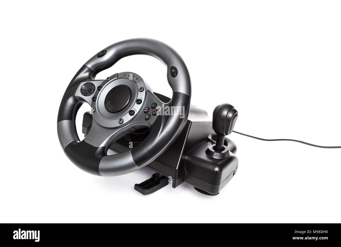 Computer gaming steering wheel. Game played on the computer. Isolated
