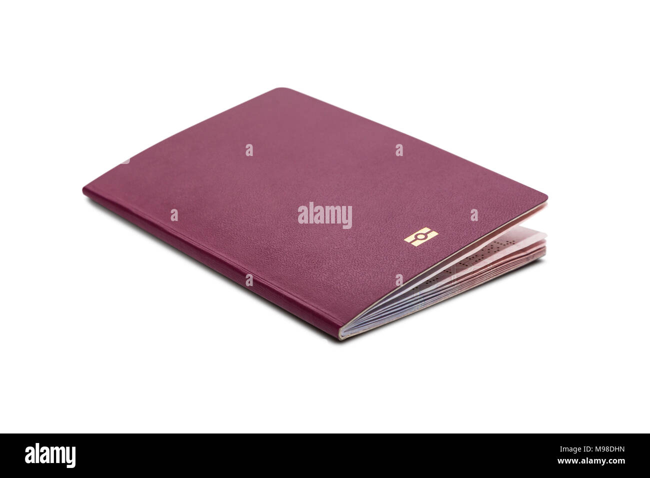 Concept of red burgundy passport cover isolated on white background
