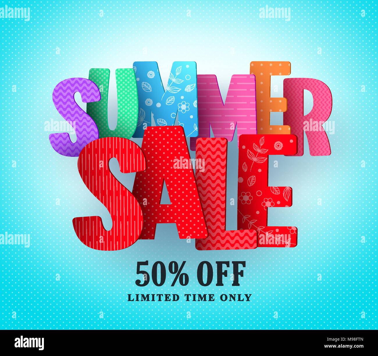 Summer sale vector banner design with colorful sale and discount text