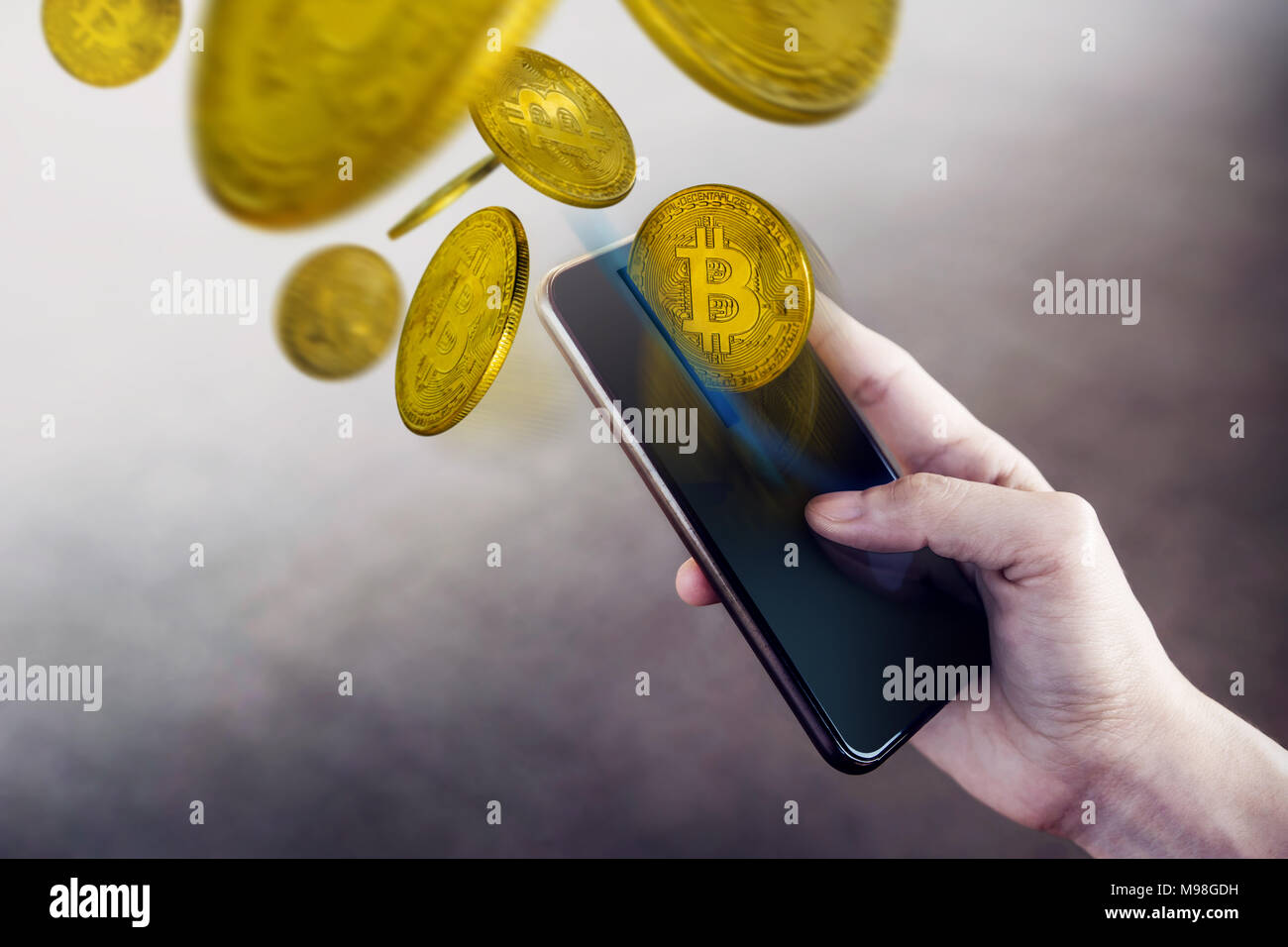 Bitcoin Wallet On Smartphone Concept Woman Using Mobile Phone To - 
