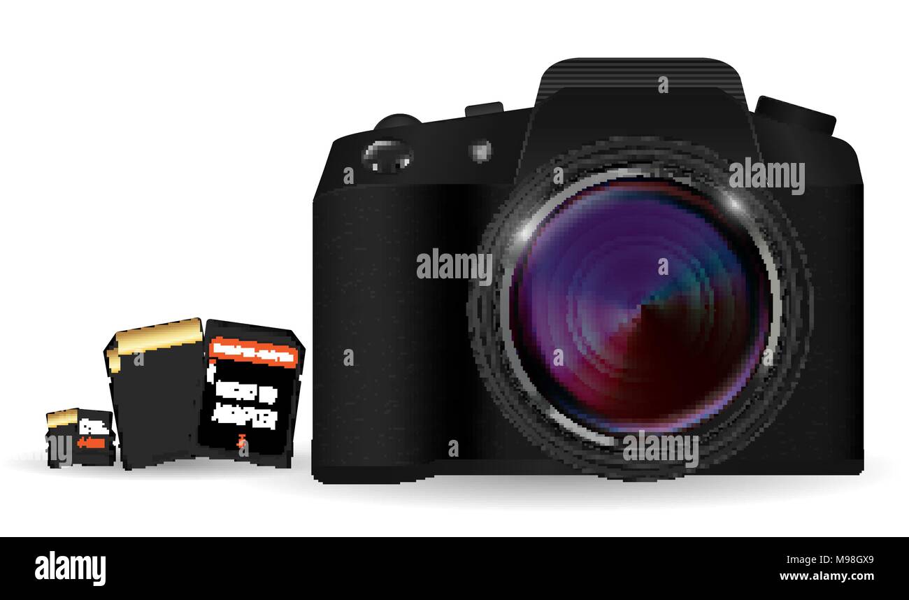 DSLR camera with SD and Micro SD card memory Stock Vector