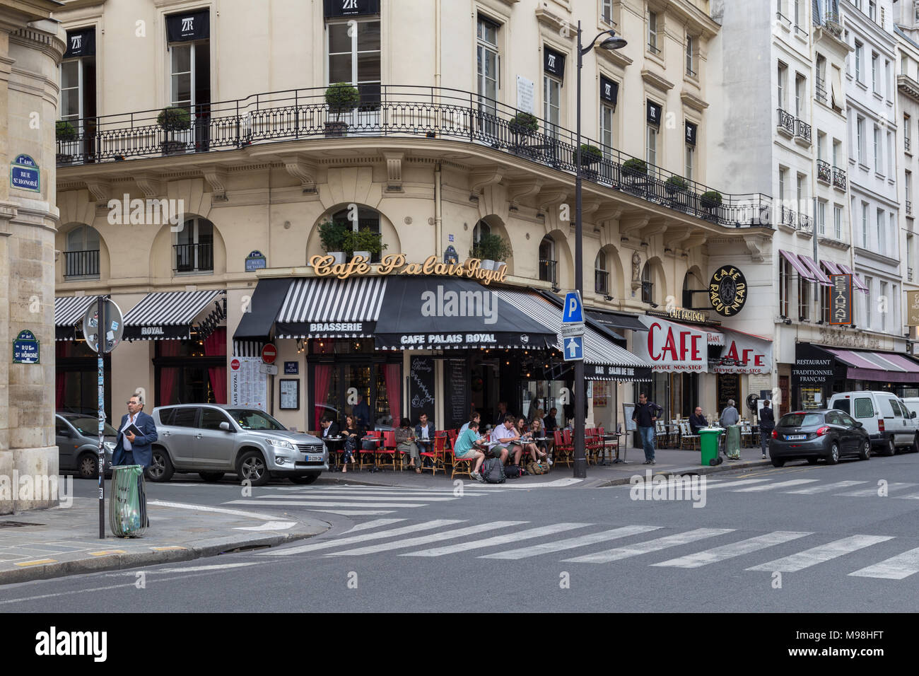 Street with Cafes in Paris Stock Photo