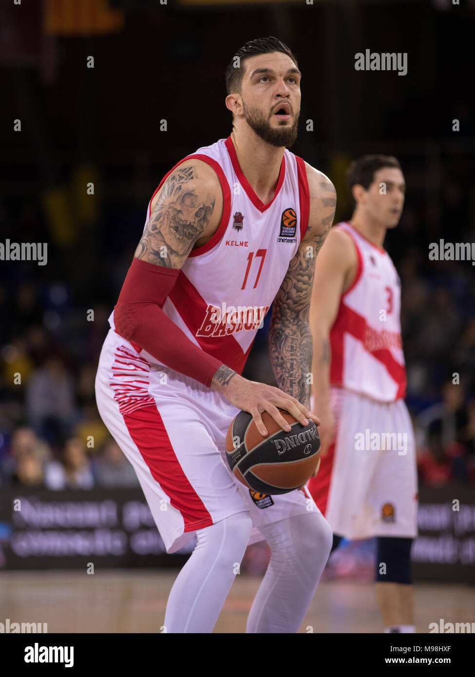 Barcelona, Spain. 23rd Mar, 2018. Vincent Poirier, #17 of Baskonia in  action during the 2017/2018 Turkish Airlines EuroLeague Regular Season  Round 28 game between FC Barcelona Lassa and Baskonia at Palau Blaugrana