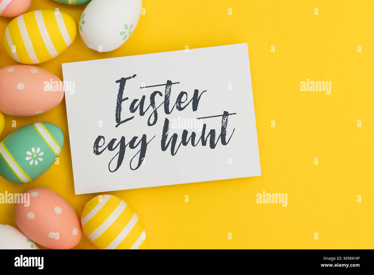 Colourful easter eggs with a handwritten easter message Stock Photo - Alamy