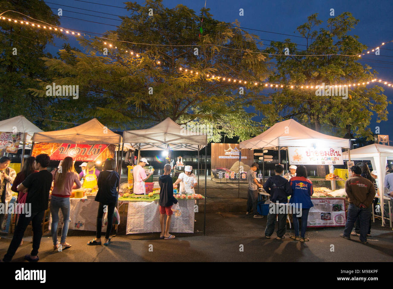 the Nightmarket and marketstreet in of the city Buri Ram in Isan in Northeast thailand.  Thailand, Buriram, November, 2017 Stock Photo