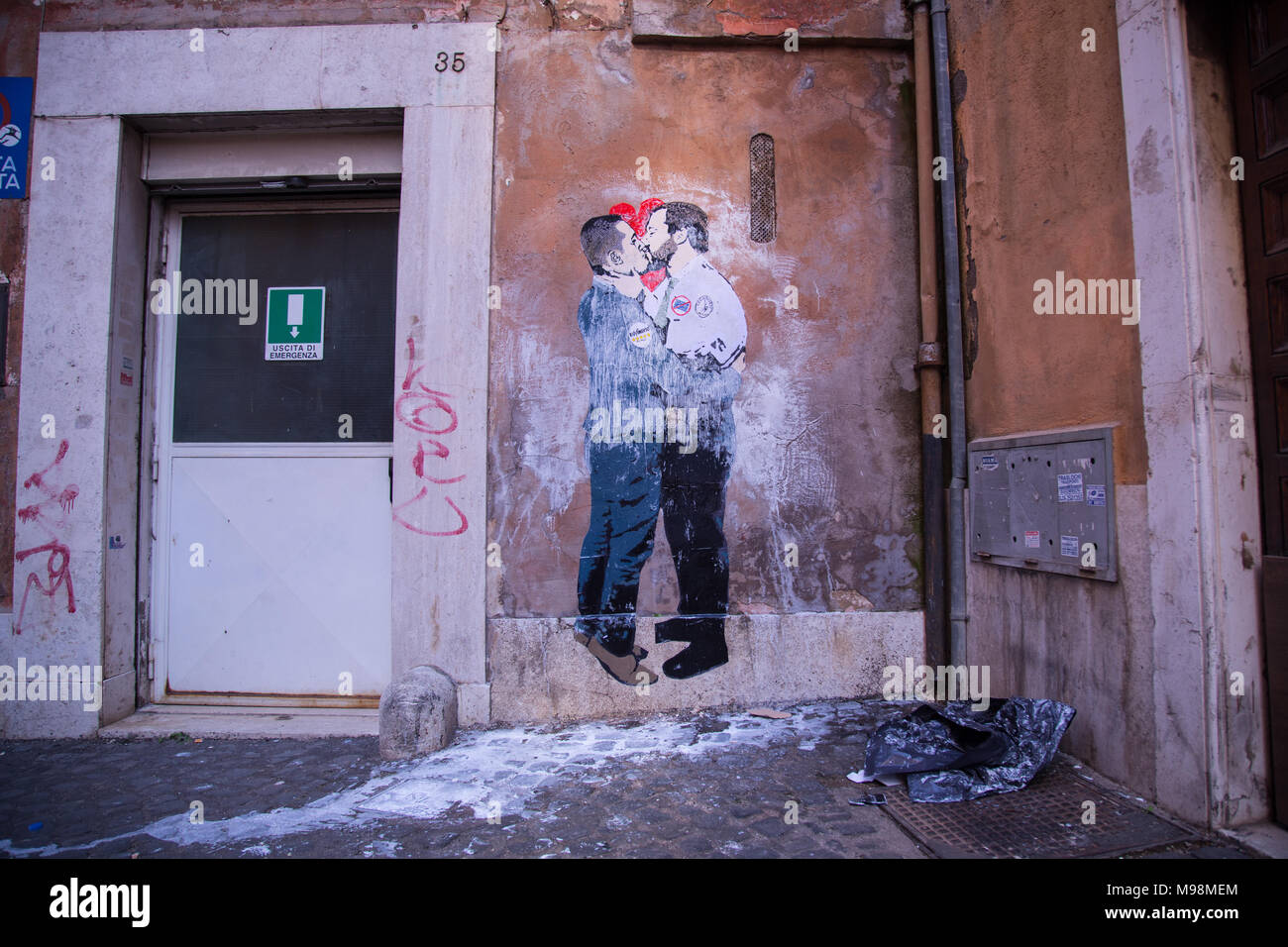 Roma, Italy. 23rd Mar, 2018. Murals with Luigi Di maio and Matteo