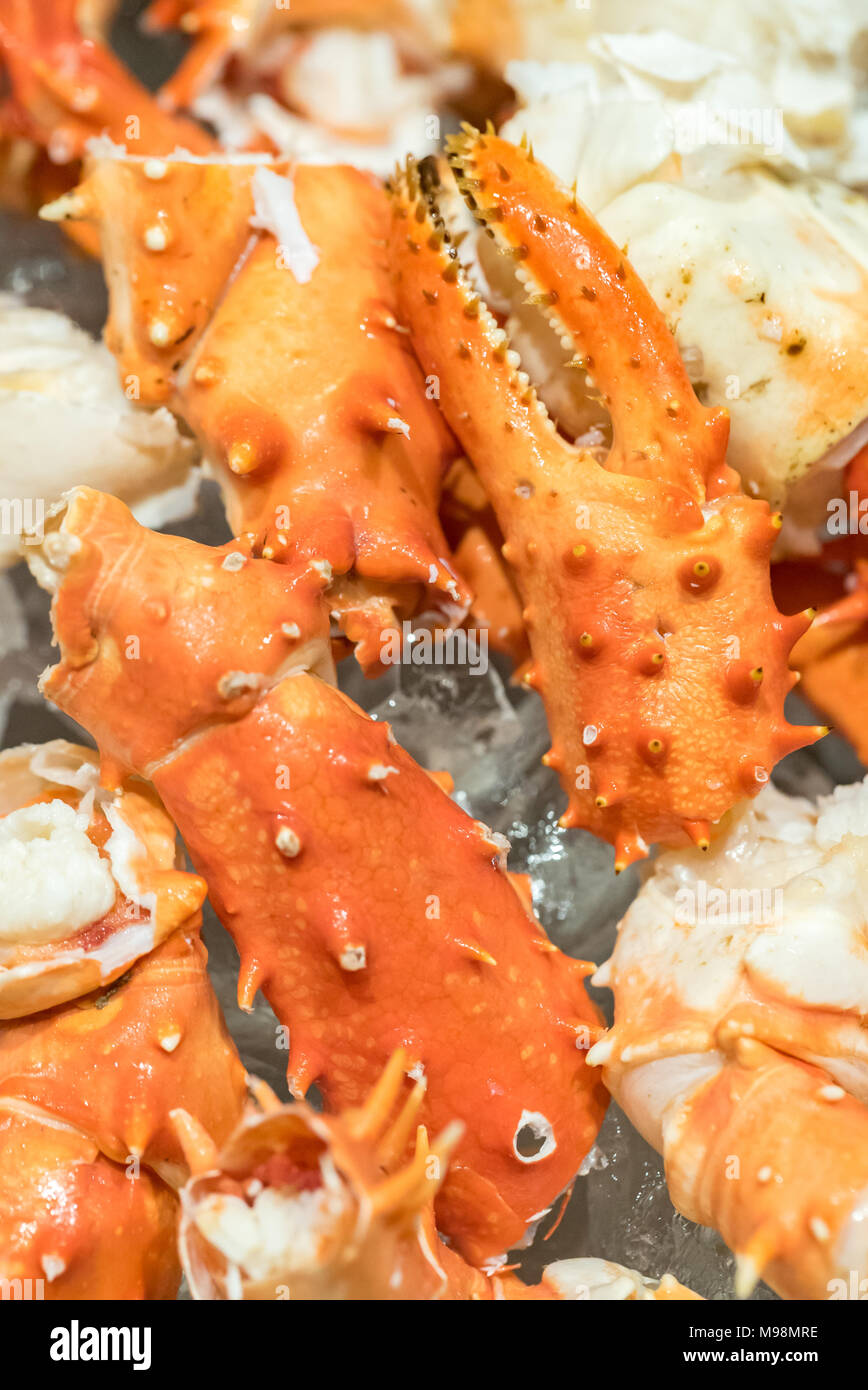 alaskan king crab and seafood on ice Stock Photo