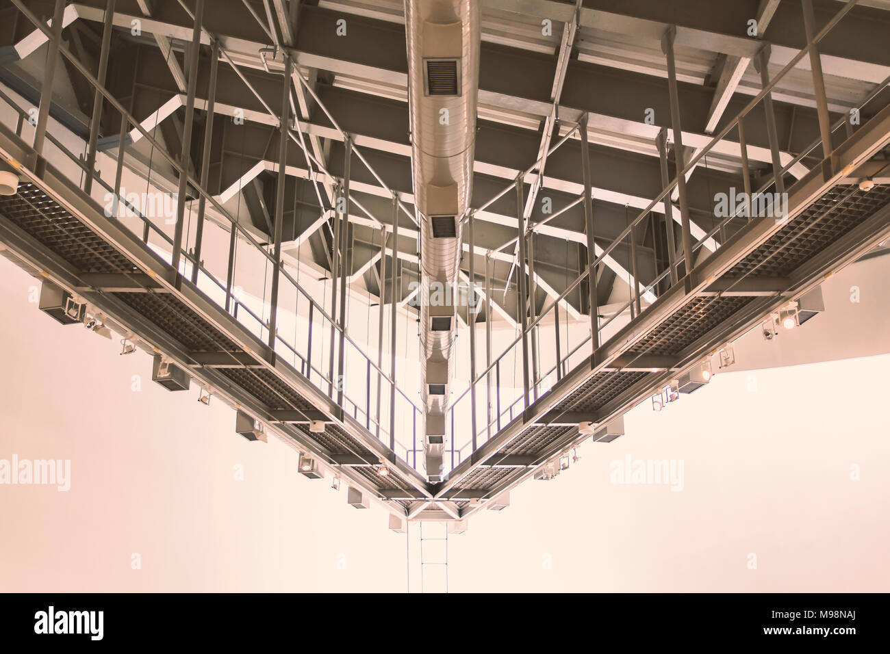 Abstract of air distribution system and lighting.Used color tool for vintage tone. Stock Photo