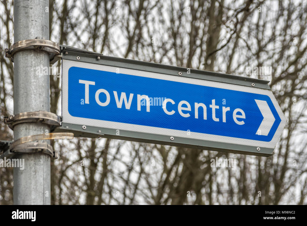 Sign pointing to town centre in Plymouth, Devon. Stock Photo