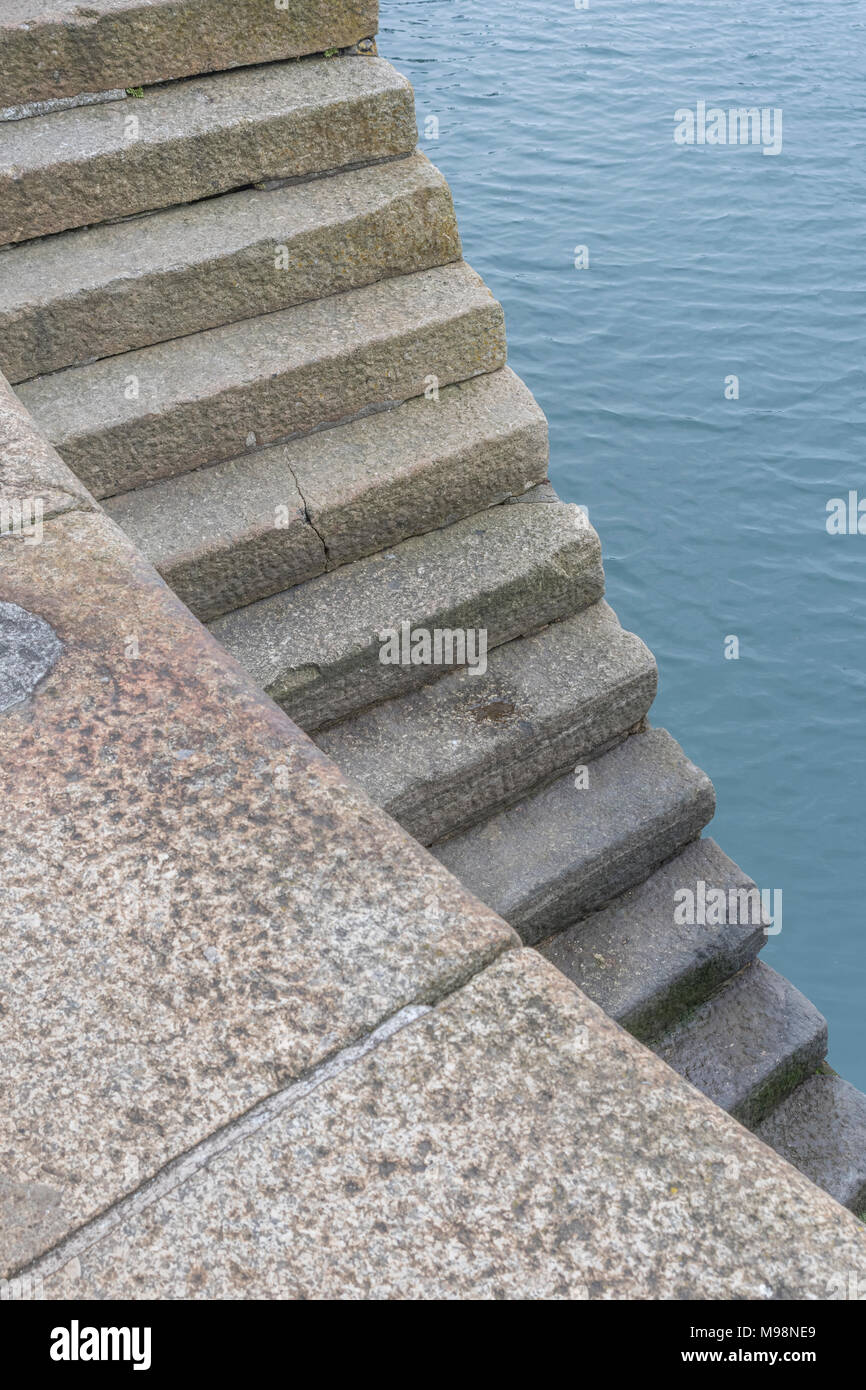 Steep steps leading to/from beach at Newquay, Cornwal .For climbing career  ladder, corporate ladder. Also housing ladder / property ladder, long climb  Stock Photo - Alamy