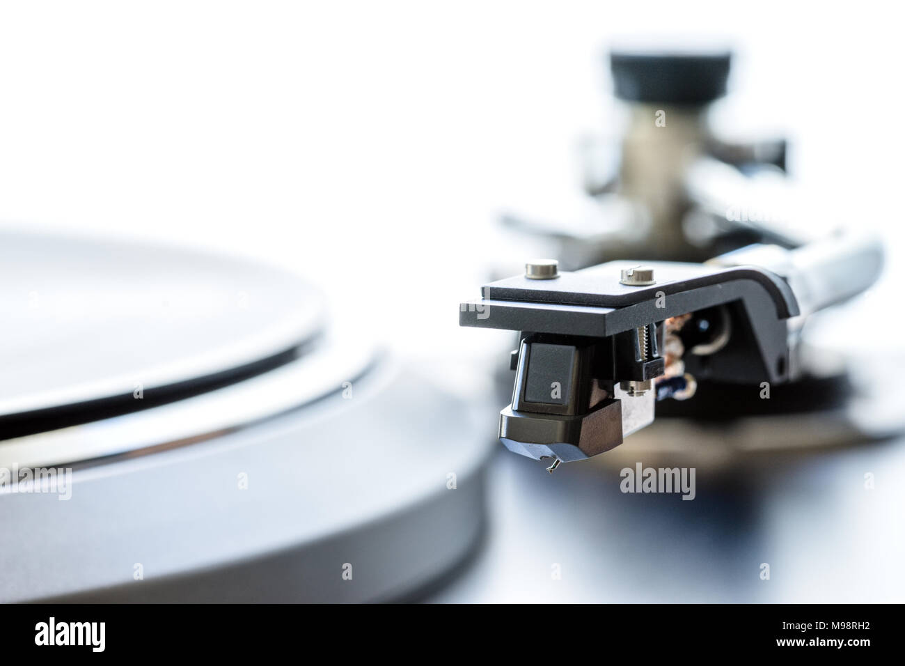 Turntable with black hifi Headshell Cartridge , closeup, Analog