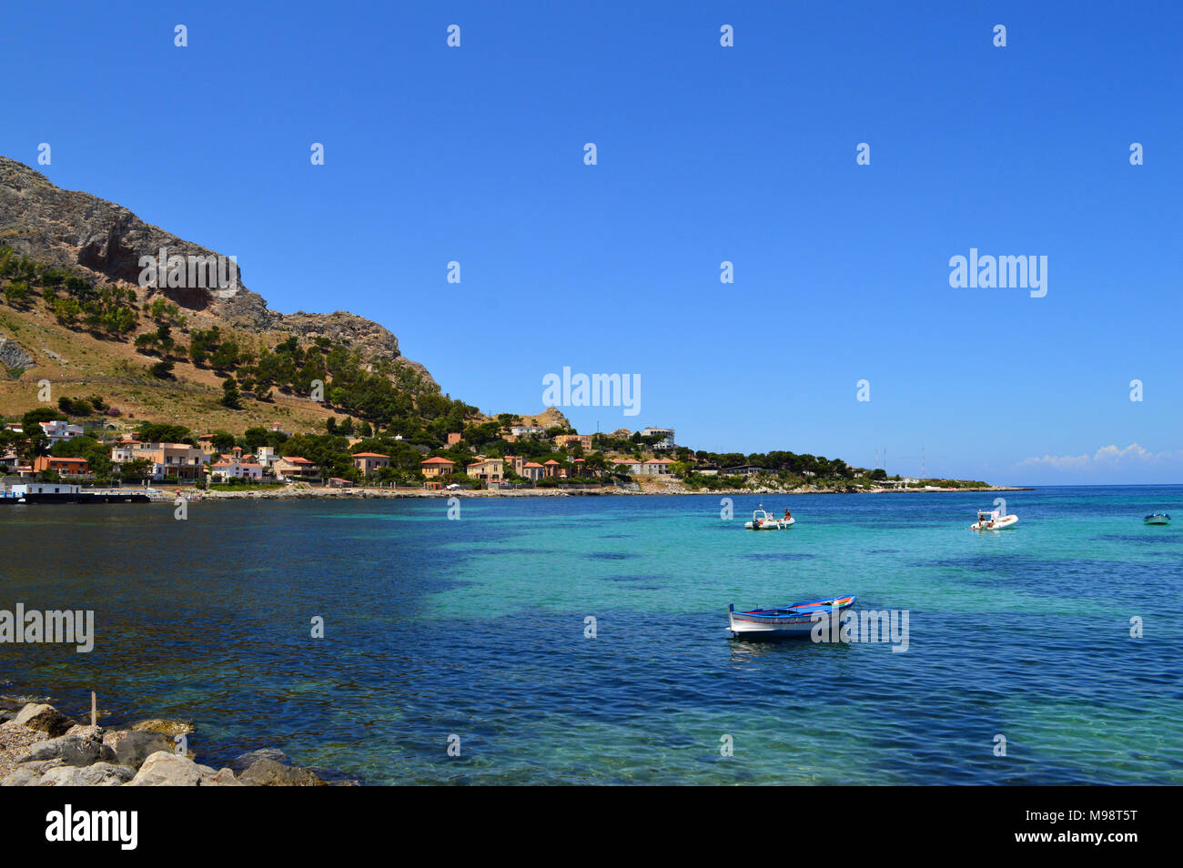 Area View of Sferracavallo, Palermo, Sicilian Coastline, Landscape, Mediterranean Sea Stock Photo