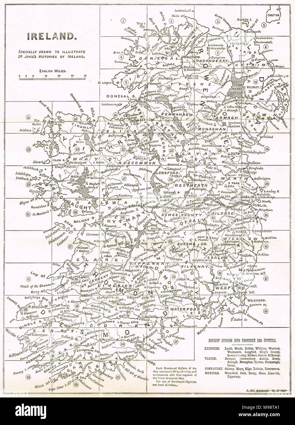 Pre partition Map of Ireland in 1897 Stock Photo