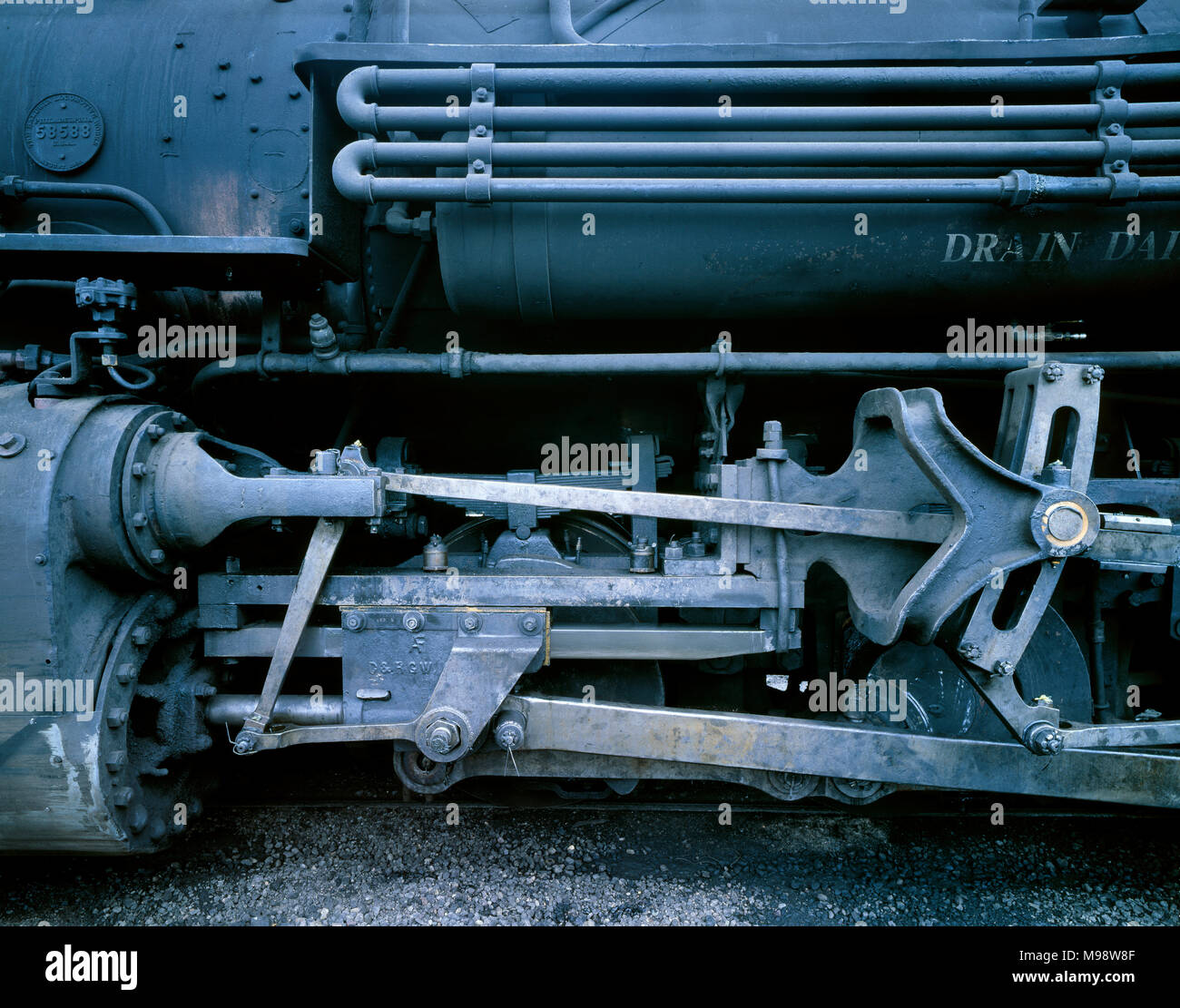 Locomotive Detail, Cumbres & Toltec Narrow Guage Railroad, Chama, New Mexico Stock Photo
