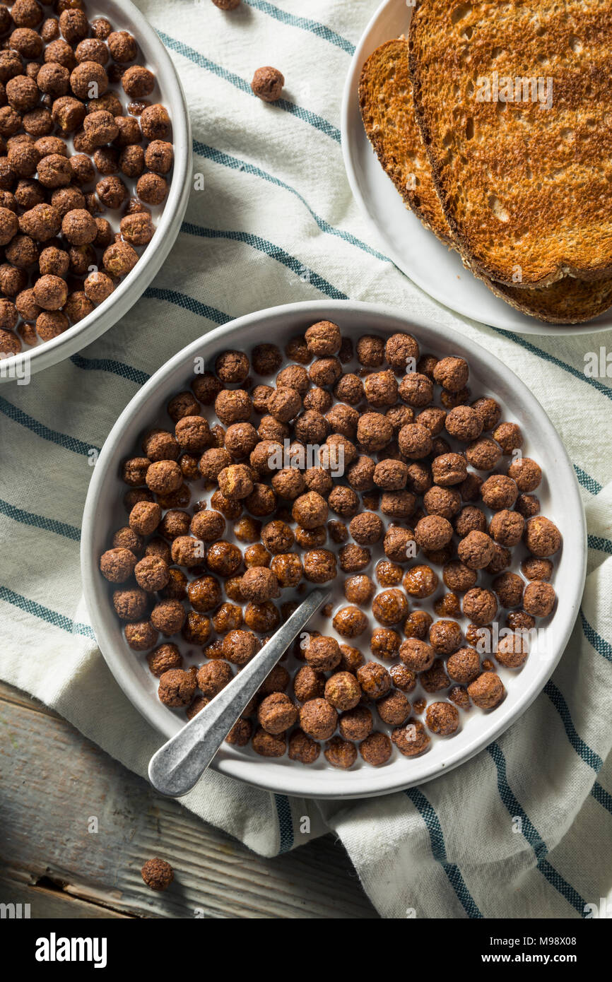 Sweet Cocoa Chocolate Sugar Cereal Puffs with Milk Stock Photo Alamy
