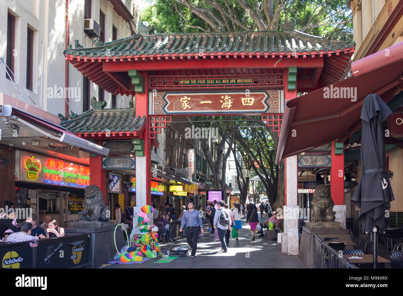 Paifang gate to Chinatown, Dixon Street, Haymarket, Sydney, New South Wales, Australia Stock Photo